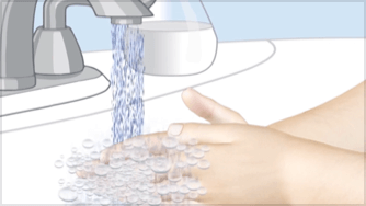 patient washing their hands in sink